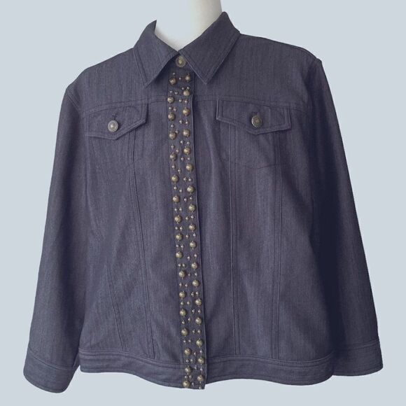 Ruby Road Womens Blue Snap Front Embellished Jacket SZ 18 - Picture 1 of 11